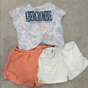 Abercrombie Tie-Dye Logo Tee with Coral & White Shorts